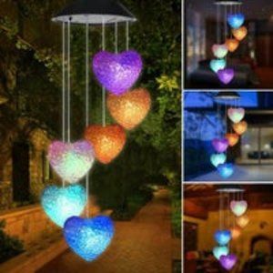 New LED Love Heart Wind Chime Lights Solar Powered Color-Changing Outdoor Decor
